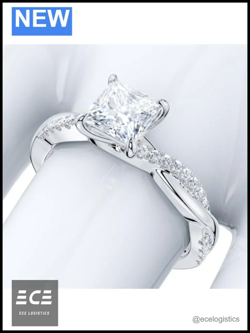 14k White Gold 3ct Princess Cut Moissanite Engagement Ring Size 7